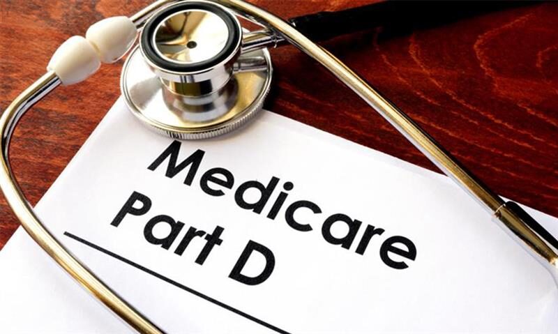 A sheet of paper reading Medicare Part D under a stethoscope on a wooden desk.